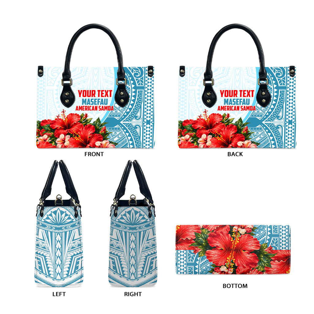 Personalized American Samoa Masefau Leather Bag Hibiscus Tropical Floral Whale Polynesian Tribal Pattern