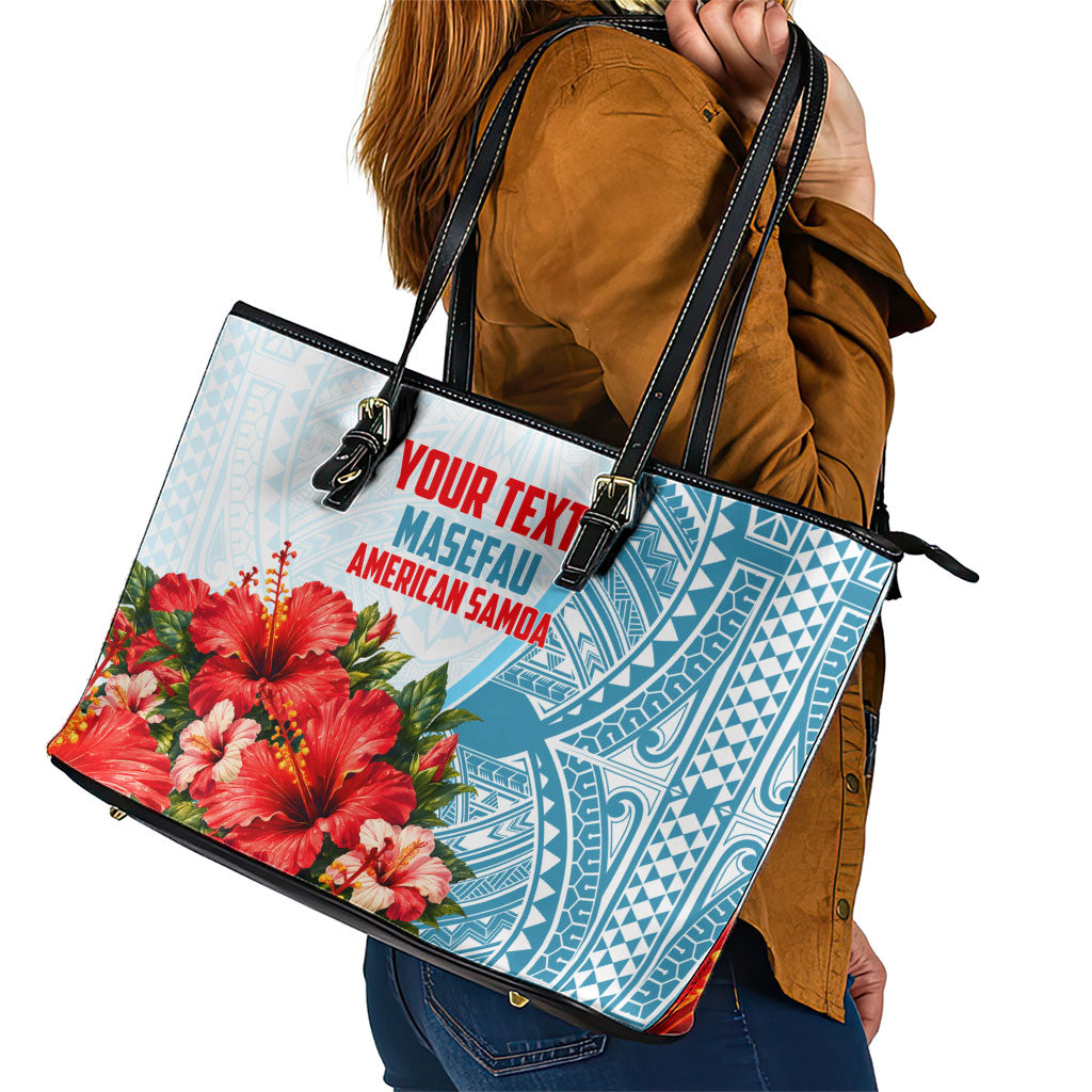 Personalized American Samoa Masefau Leather Tote Bag Hibiscus Tropical Floral Whale Polynesian Tribal Pattern