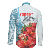 Personalized American Samoa Masefau Long Sleeve Button Shirt Hibiscus Tropical Floral Whale Polynesian Tribal Pattern