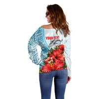Personalized American Samoa Masefau Off Shoulder Sweater Hibiscus Tropical Floral Whale Polynesian Tribal Pattern