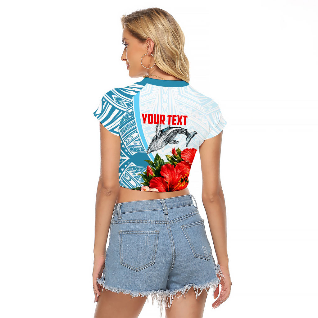 Personalized American Samoa Masefau Raglan Cropped T Shirt Hibiscus Tropical Floral Whale Polynesian Tribal Pattern