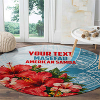 Personalized American Samoa Masefau Round Carpet Hibiscus Tropical Floral Whale Polynesian Tribal Pattern