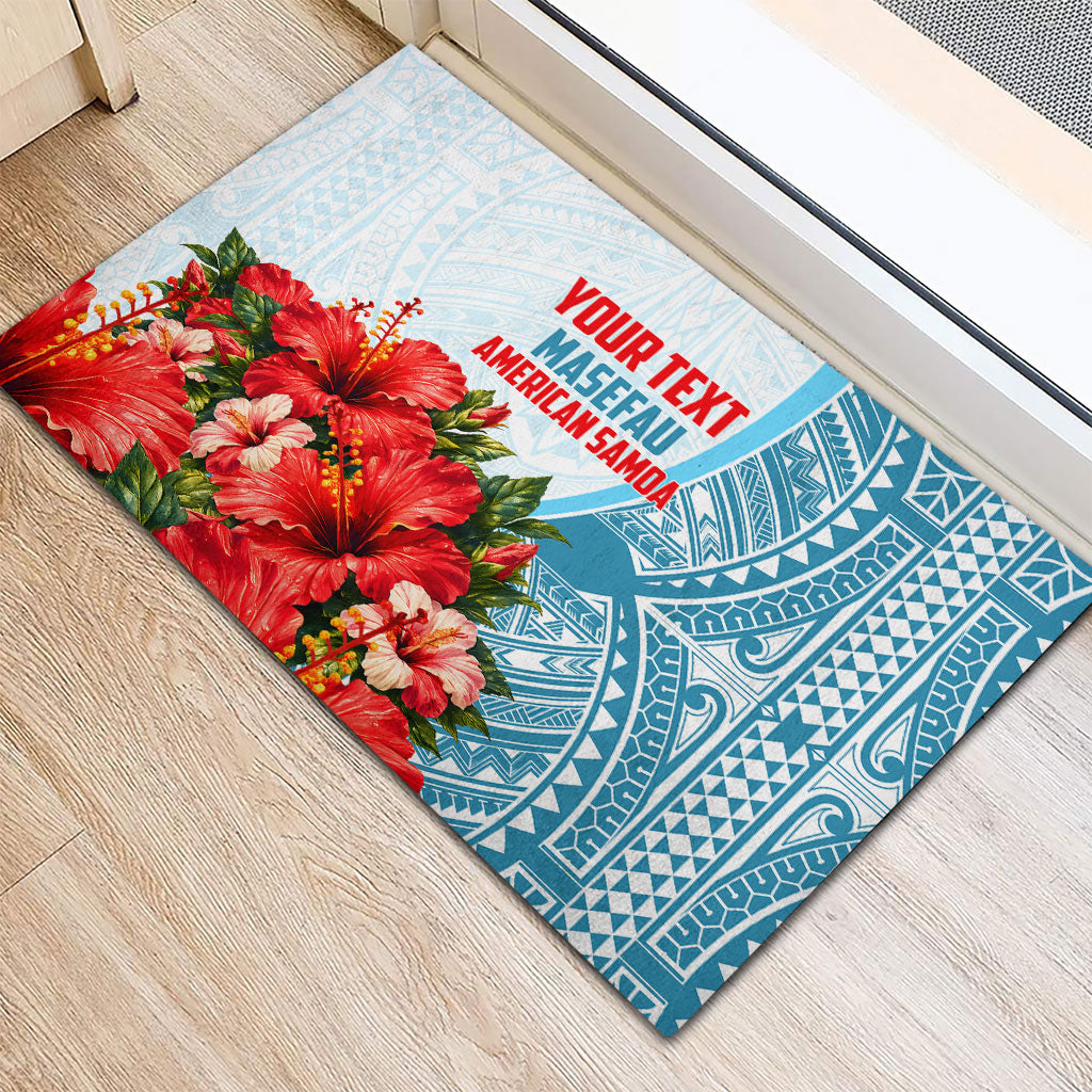 Personalized American Samoa Masefau Rubber Doormat Hibiscus Tropical Floral Whale Polynesian Tribal Pattern