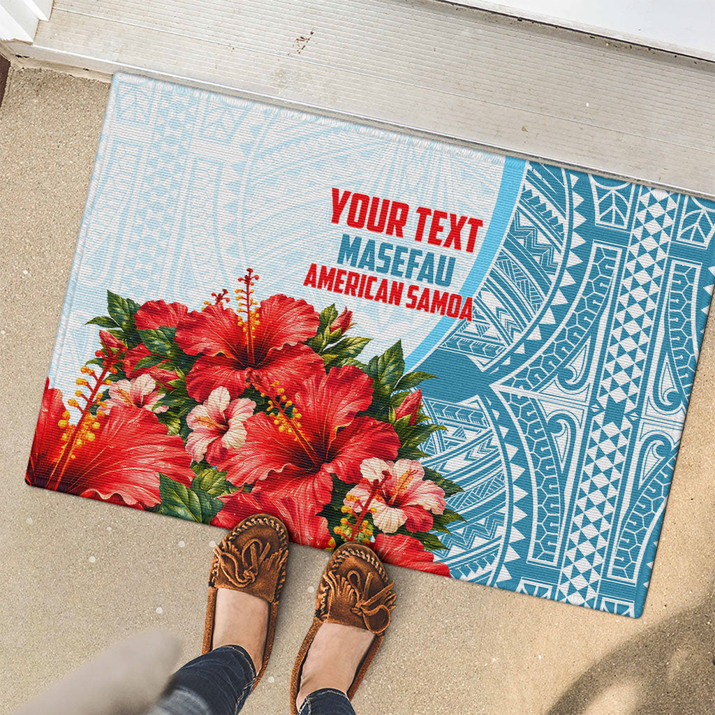 Personalized American Samoa Masefau Rubber Doormat Hibiscus Tropical Floral Whale Polynesian Tribal Pattern