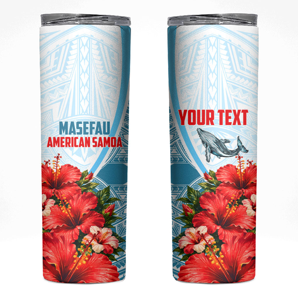 Personalized American Samoa Masefau Skinny Tumbler Hibiscus Tropical Floral Whale Polynesian Tribal Pattern