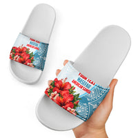 Personalized American Samoa Masefau Slide Sandals Hibiscus Tropical Floral Whale Polynesian Tribal Pattern