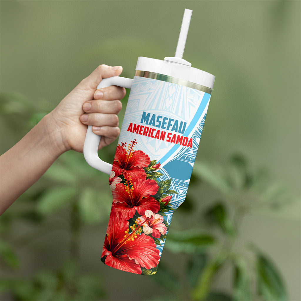 Personalized American Samoa Masefau Tumbler With Handle Hibiscus Tropical Floral Whale Polynesian Tribal Pattern