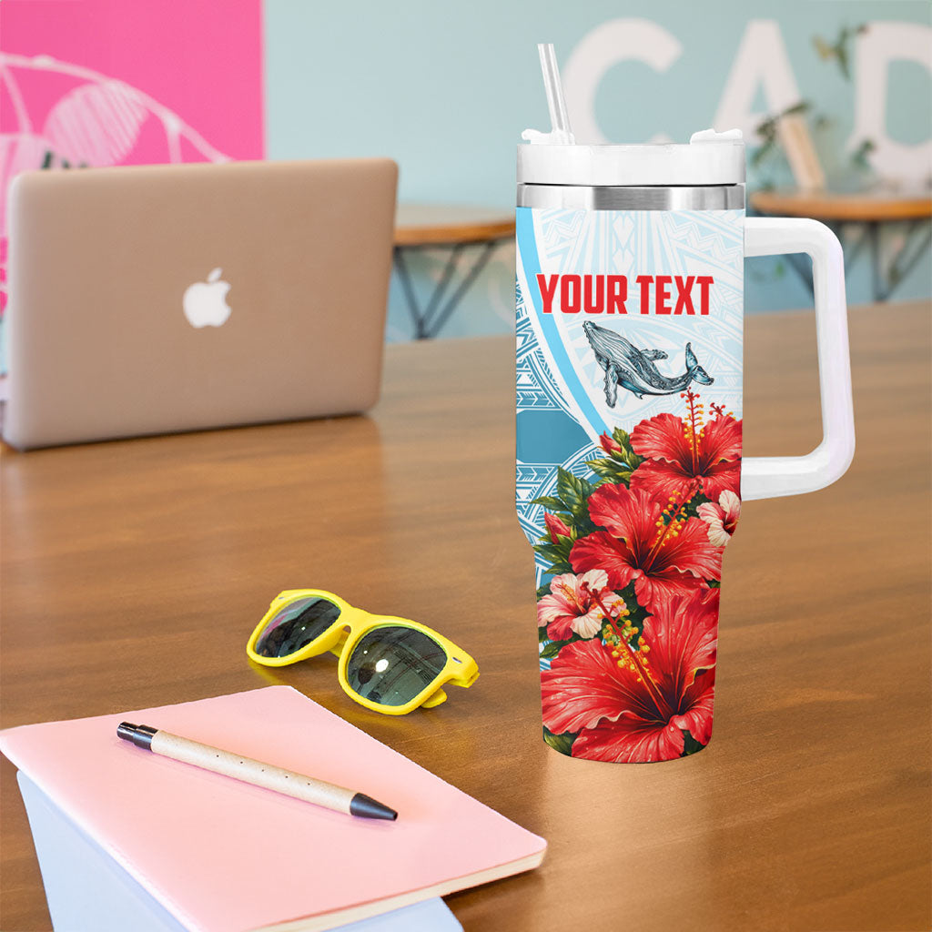 Personalized American Samoa Masefau Tumbler With Handle Hibiscus Tropical Floral Whale Polynesian Tribal Pattern