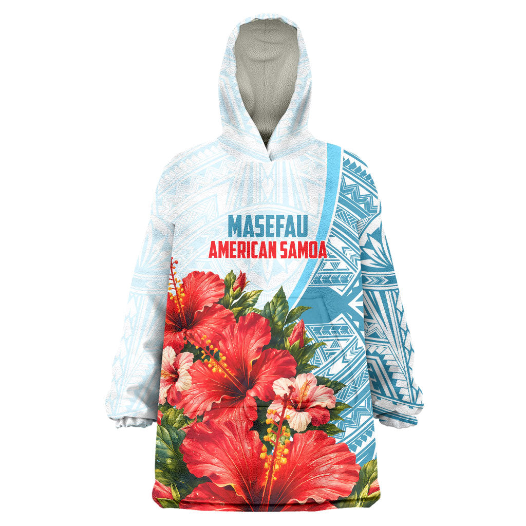 Personalized American Samoa Masefau Wearable Blanket Hoodie Hibiscus Tropical Floral Whale Polynesian Tribal Pattern