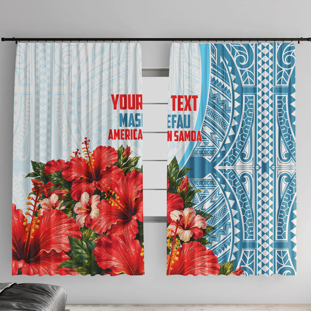 Personalized American Samoa Masefau Window Curtain Hibiscus Tropical Floral Whale Polynesian Tribal Pattern TS04 With Hooks White Blue - Polynesian Pride