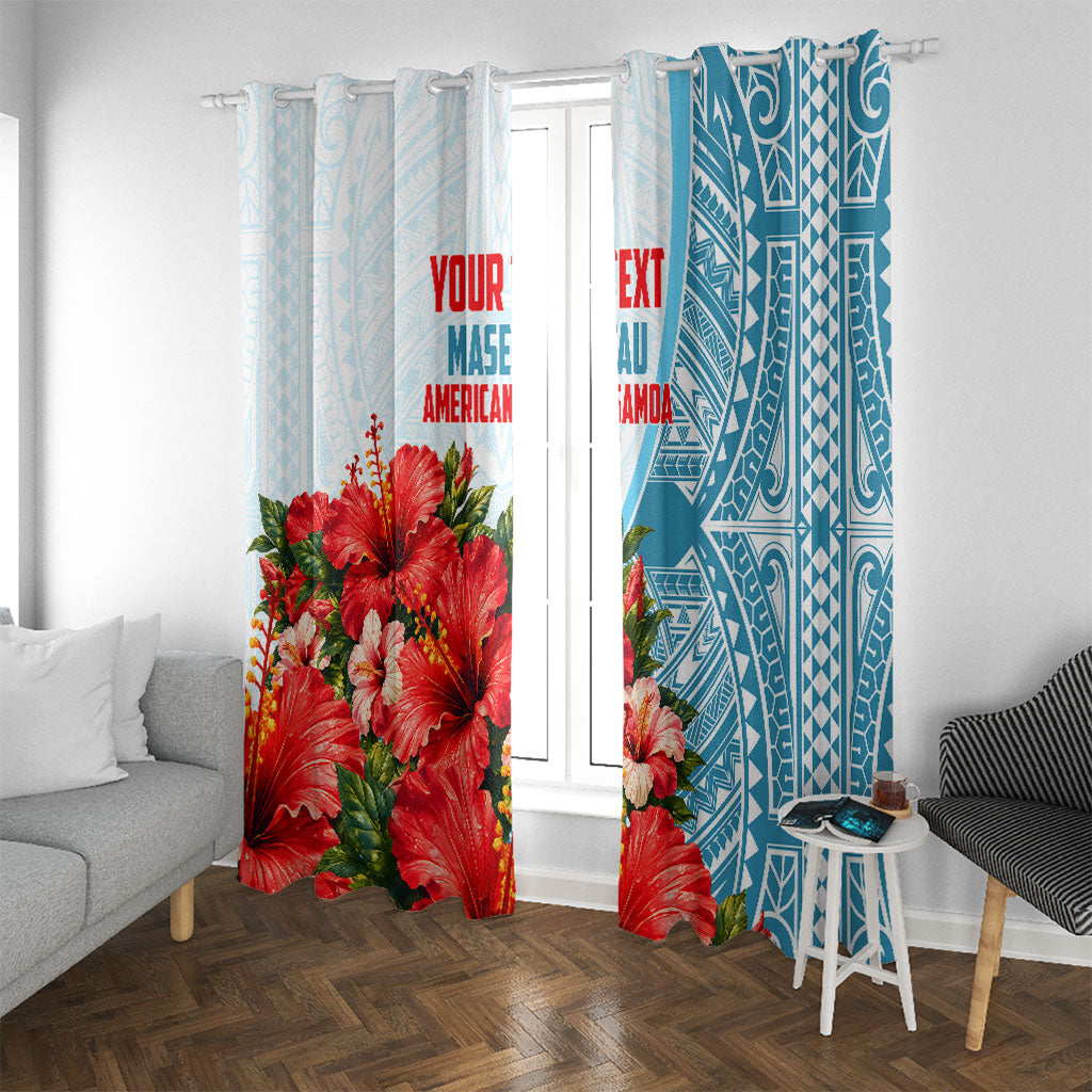 Personalized American Samoa Masefau Window Curtain Hibiscus Tropical Floral Whale Polynesian Tribal Pattern