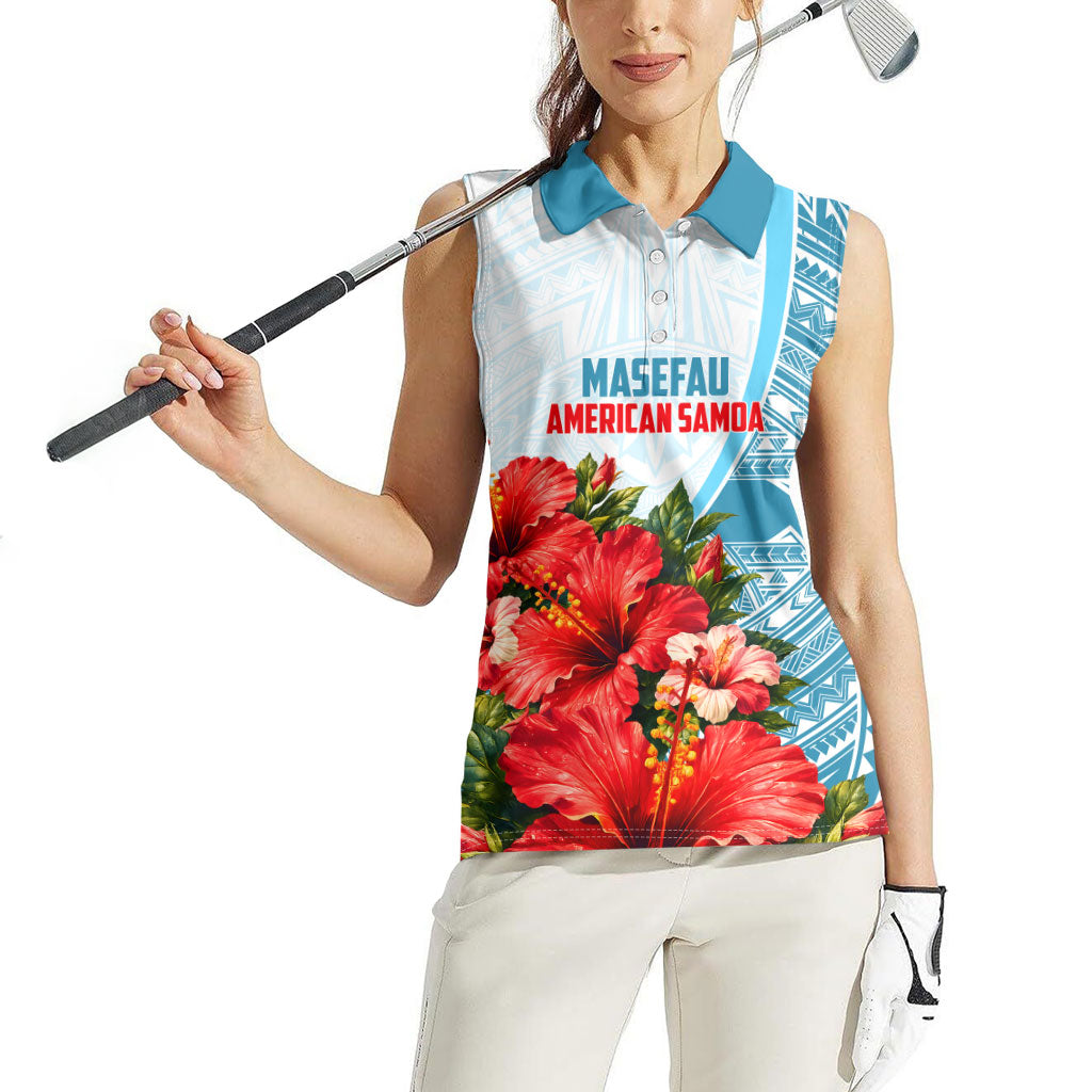Personalized American Samoa Masefau Women Sleeveless Polo Shirt Hibiscus Tropical Floral Whale Polynesian Tribal Pattern
