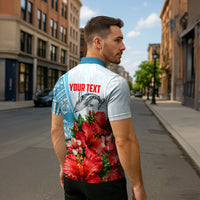 Personalized American Samoa Masefau Zipper Polo Shirt Hibiscus Tropical Floral Whale Polynesian Tribal Pattern