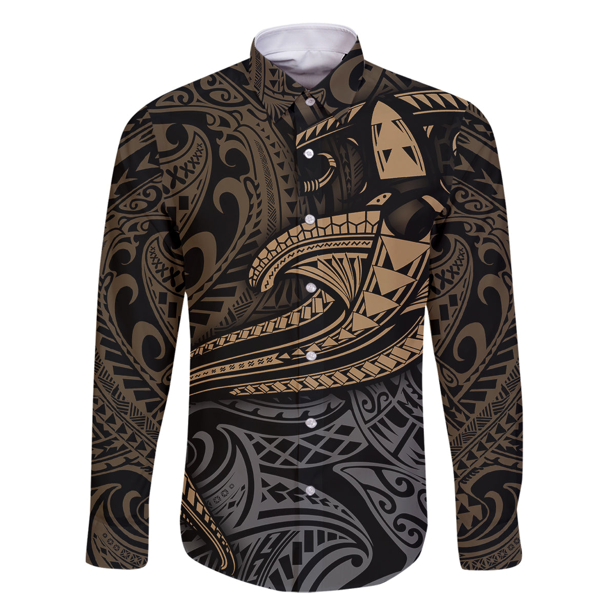 Polynesian Family Matching Off Shoulder Short Dress and Hawaiian Shirt Hammerhead Shark Tribal Pattern TS04 Dad's Shirt - Long Sleeve Black/Yellow - Polynesian Pride