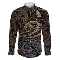 Polynesian Family Matching Summer Maxi Dress and Hawaiian Shirt Hammerhead Shark Tribal Pattern TS04 Dad's Shirt - Long Sleeve Black/Yellow - Polynesian Pride