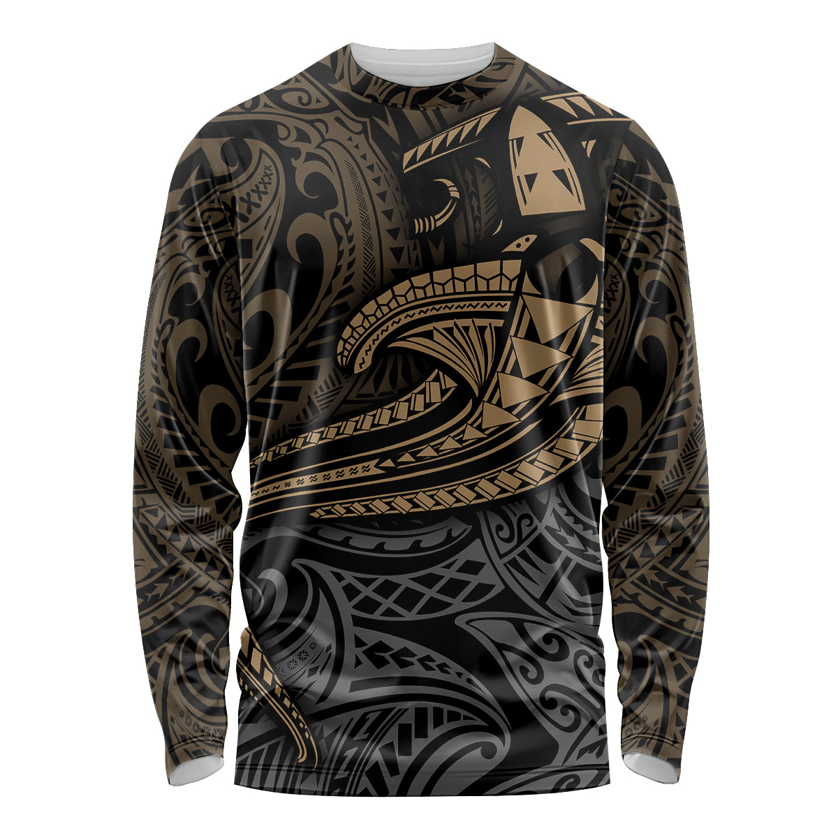 Polynesian Long Sleeve Shirt Hammerhead Shark Tribal Pattern TS04 Unisex Black Yellow - Polynesian Pride
