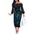 Polynesian Whale Off The Shoulder Long Sleeve Dress TS04 Women Black/Cyan - Polynesian Pride