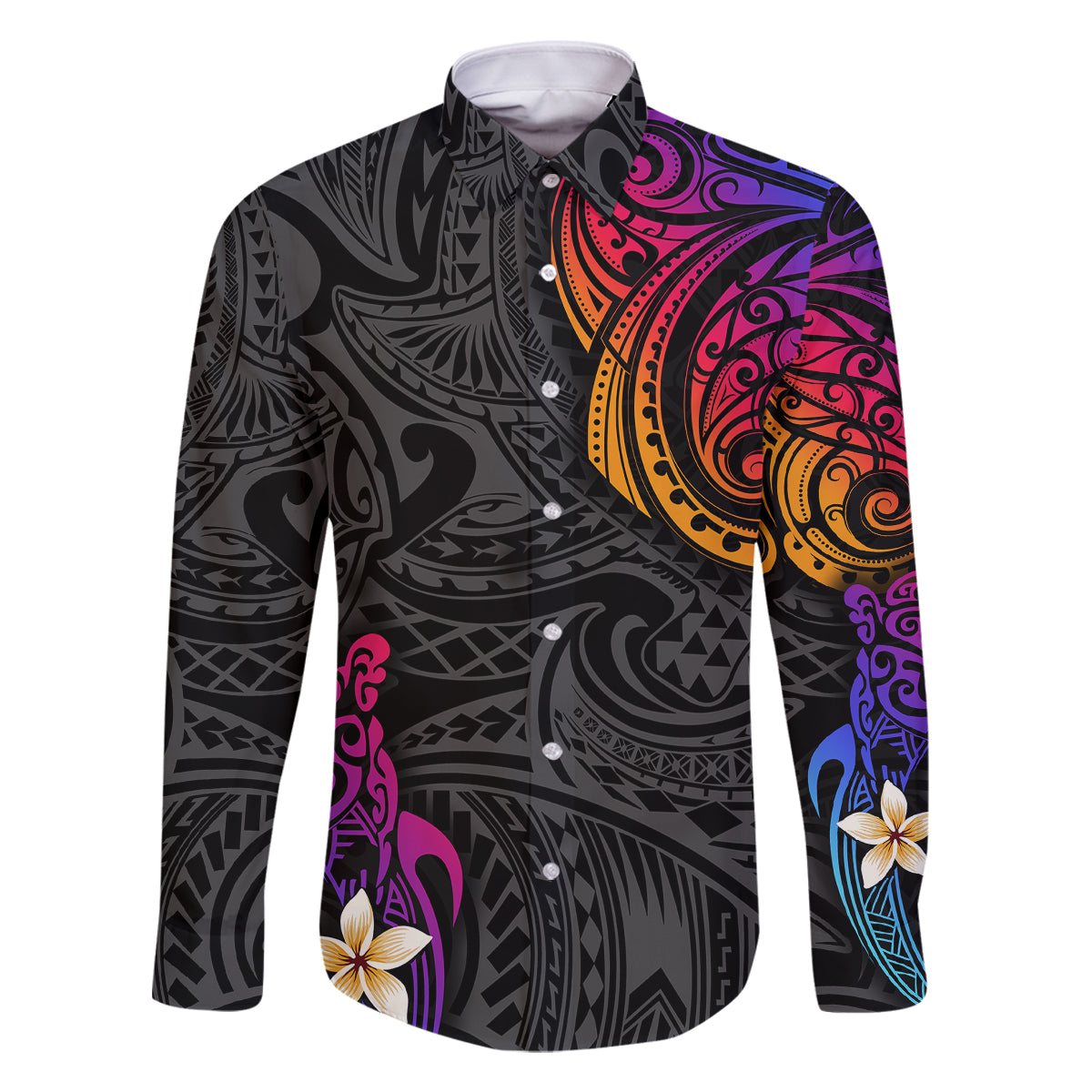Turtle and Plumeria - Polynesian Family Matching Off Shoulder Long Sleeve Dress and Hawaiian Shirt TS04 Dad's Shirt - Long Sleeve Gradient - Polynesian Pride