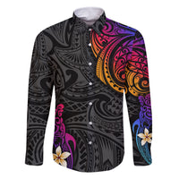 Turtle and Plumeria - Polynesian Family Matching Off Shoulder Short Dress and Hawaiian Shirt TS04 Dad's Shirt - Long Sleeve Gradient - Polynesian Pride