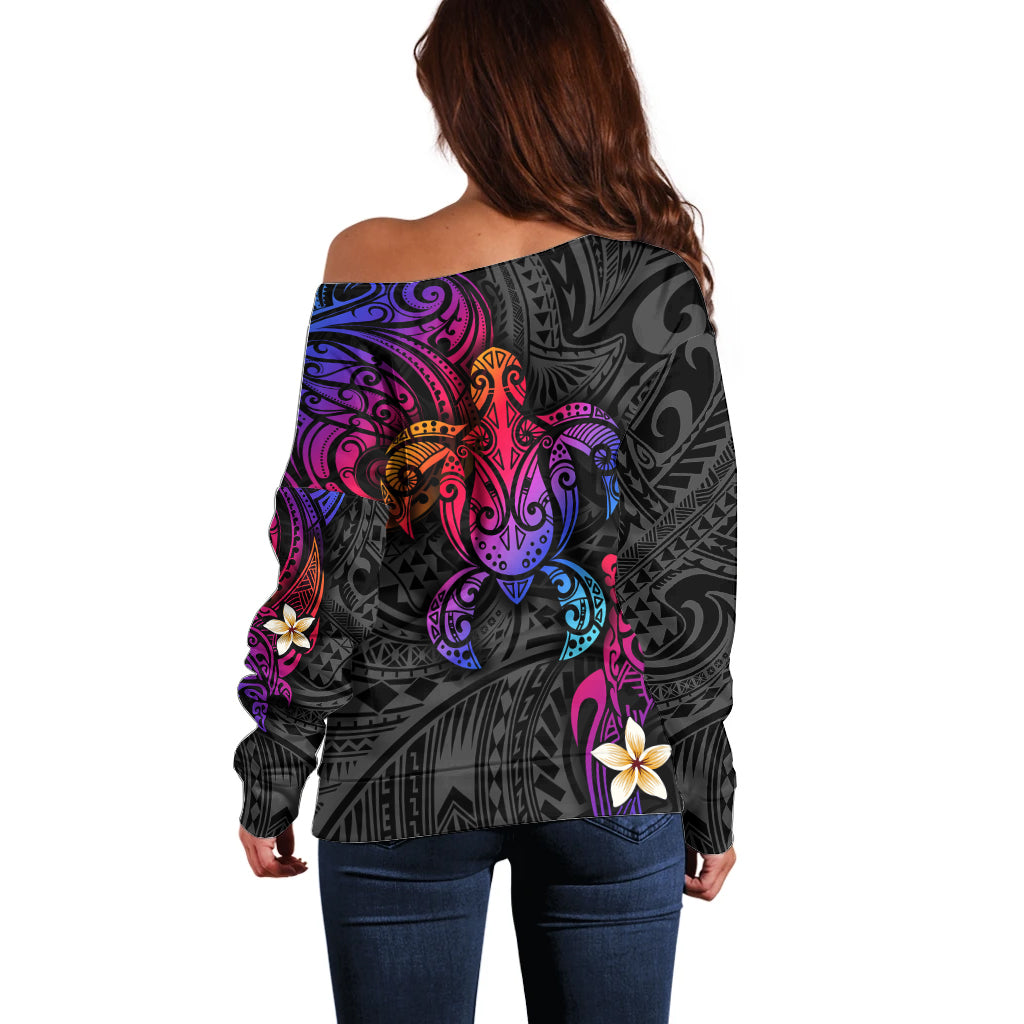 Turtle and Plumeria - Polynesian Off Shoulder Sweater TS04 - Polynesian Pride