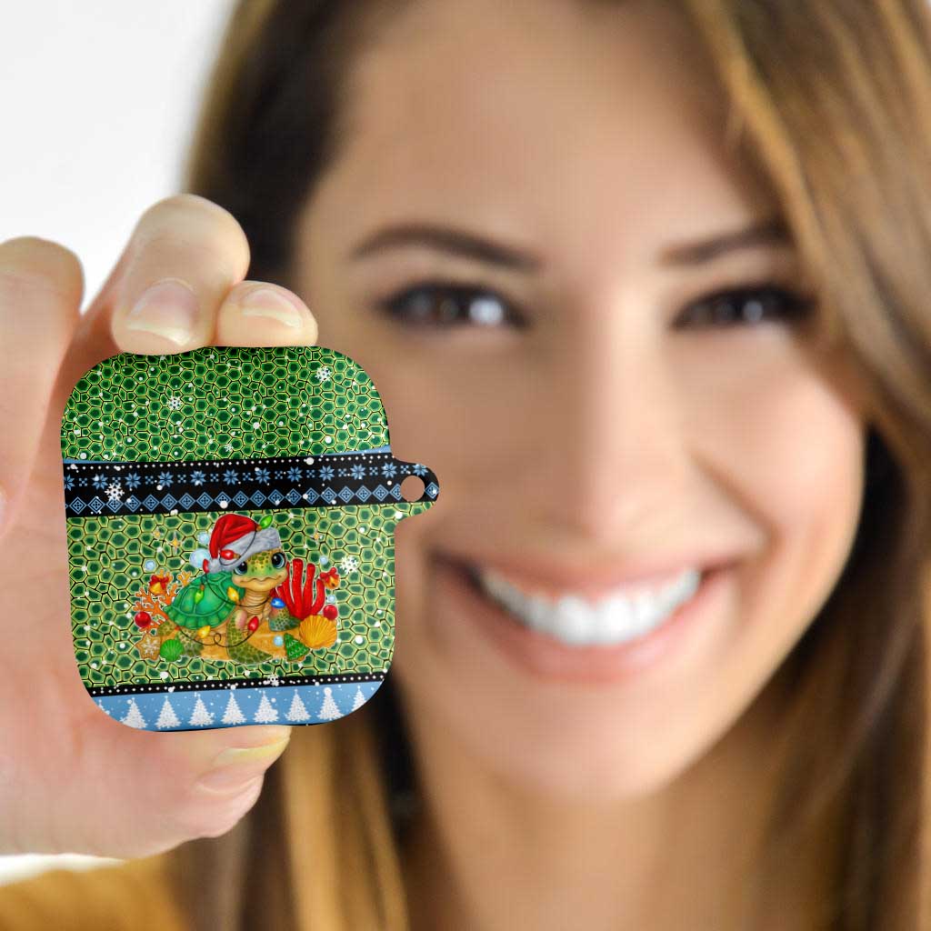 Micronesia Christmas AirPods Case with Santa Turtle Coral Reef and Holiday Ocean Pattern - Polynesian Pride