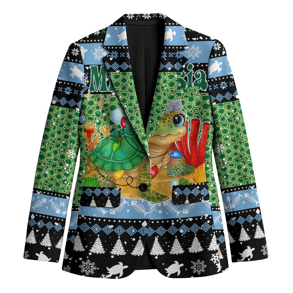 Micronesia Christmas Blazer with Santa Turtle Coral Reef and Holiday Ocean Pattern - Polynesian Pride