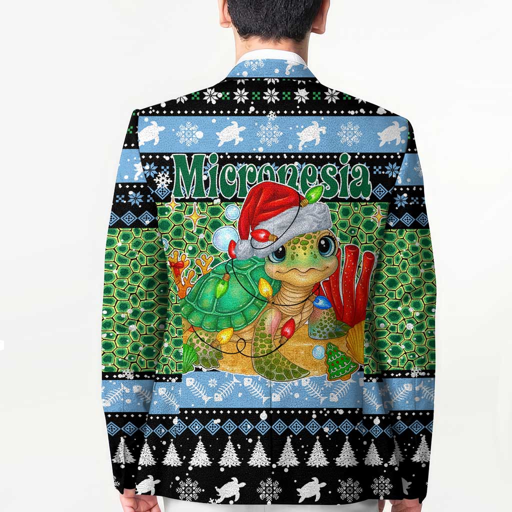Micronesia Christmas Blazer with Santa Turtle Coral Reef and Holiday Ocean Pattern - Polynesian Pride