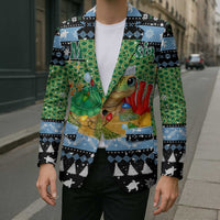 Micronesia Christmas Blazer with Santa Turtle Coral Reef and Holiday Ocean Pattern - Polynesian Pride