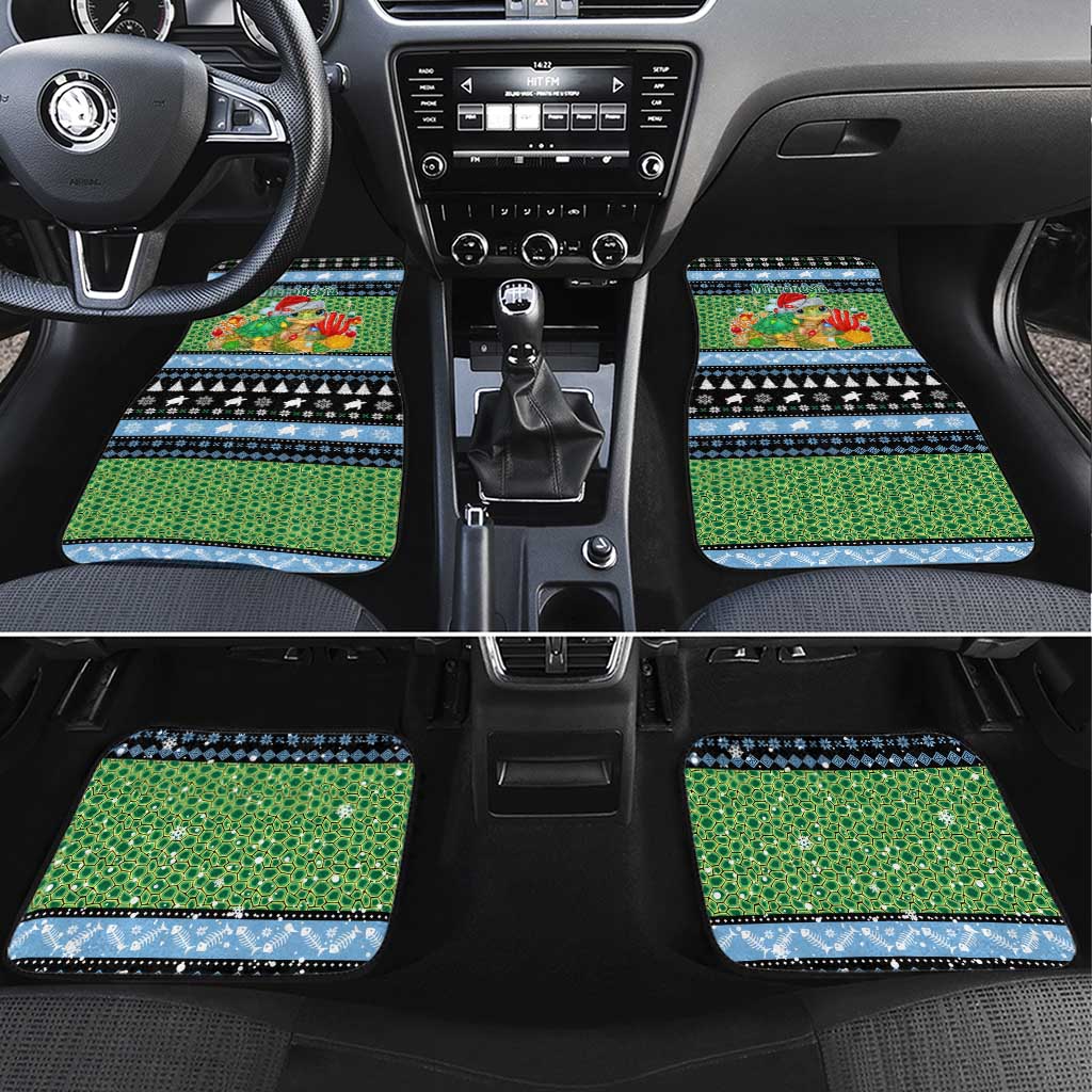 Micronesia Christmas Car Mats with Santa Turtle Coral Reef and Holiday Ocean Pattern TS04 Set 4pcs Black Green - Polynesian Pride