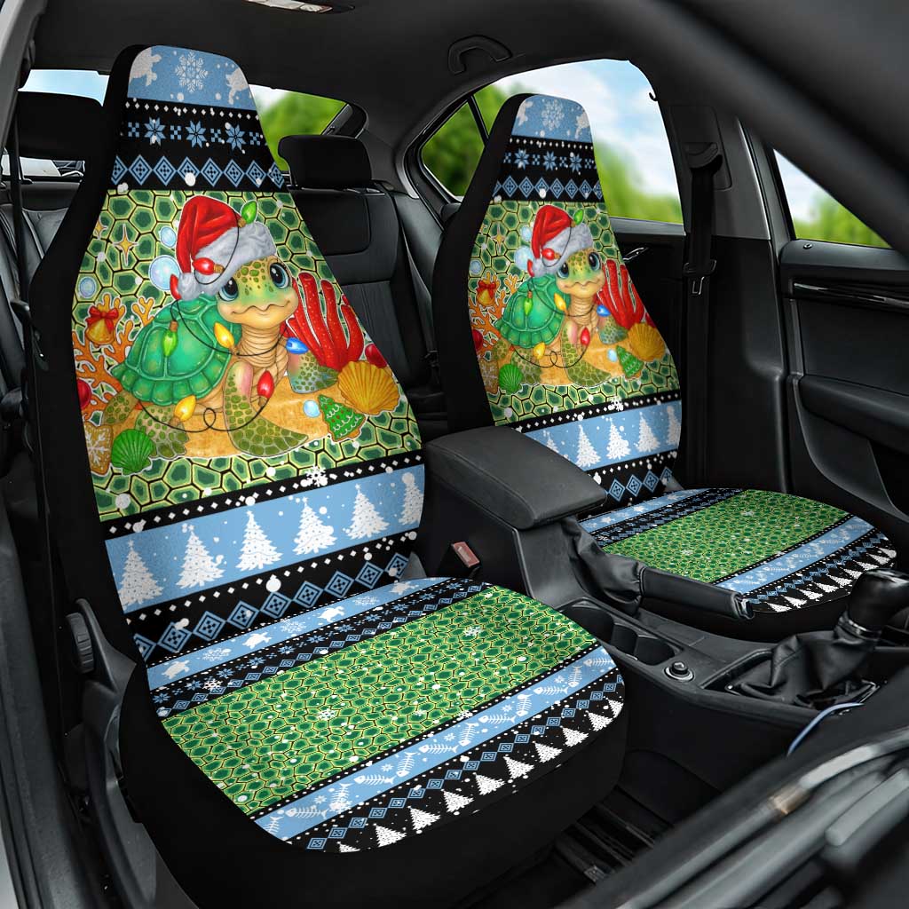Micronesia Christmas Car Seat Cover with Santa Turtle Coral Reef and Holiday Ocean Pattern TS04 One Size Black Green - Polynesian Pride