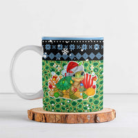 Micronesia Christmas Ceramic Mug with Santa Turtle Coral Reef and Holiday Ocean Pattern TS04 Black Green - Polynesian Pride