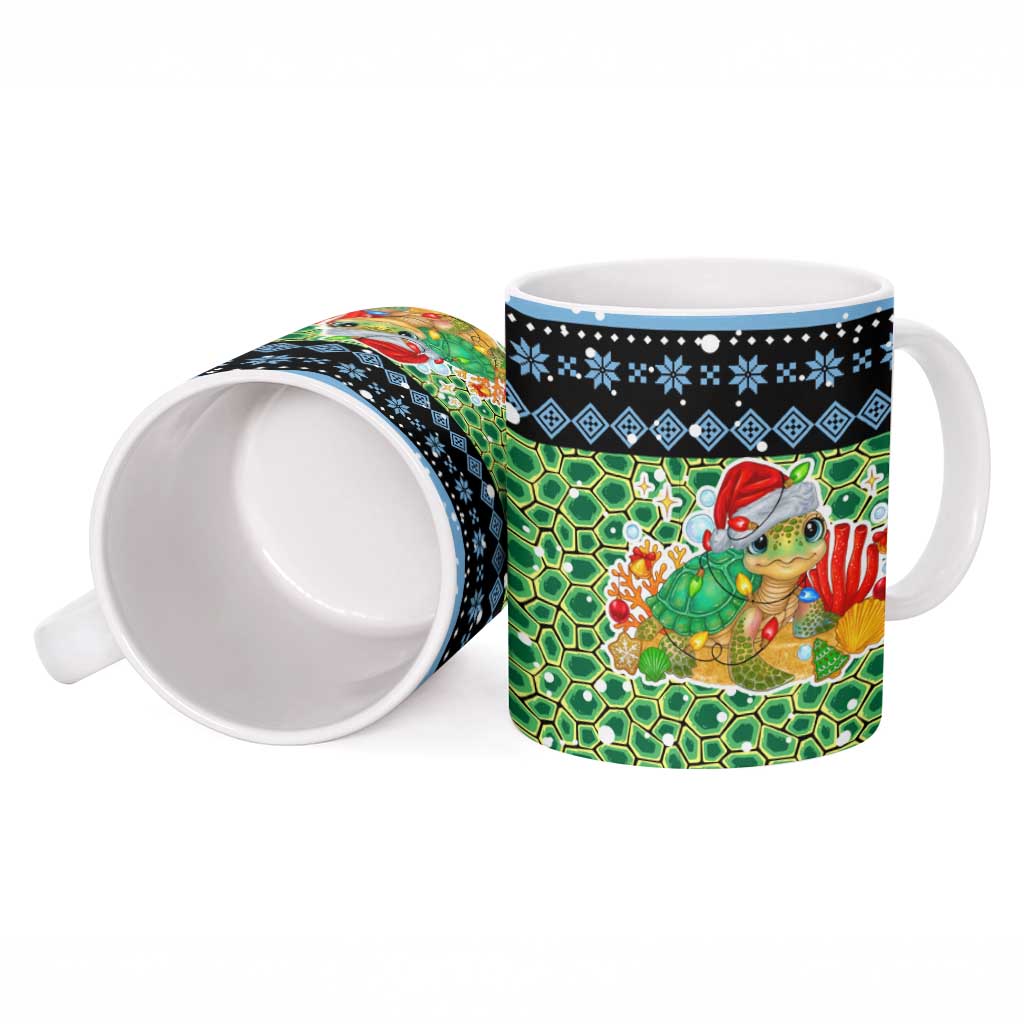 Micronesia Christmas Ceramic Mug with Santa Turtle Coral Reef and Holiday Ocean Pattern TS04 - Polynesian Pride