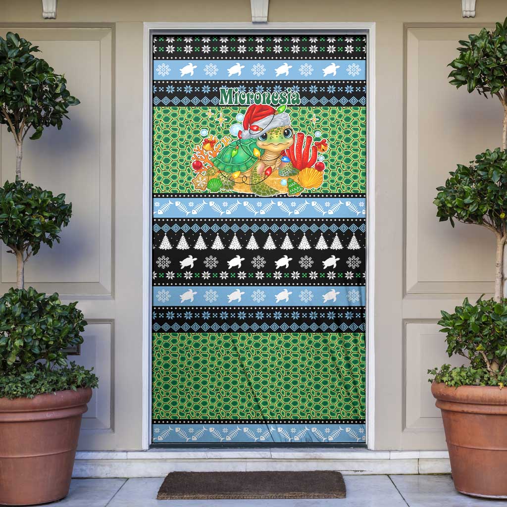 Micronesia Christmas Door Cover with Santa Turtle Coral Reef and Holiday Ocean Pattern TS04 Black Green - Polynesian Pride