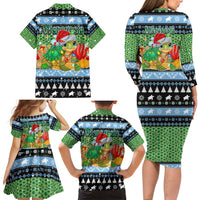 Micronesia Christmas Family Matching Long Sleeve Bodycon Dress and Hawaiian Shirt with Santa Turtle Coral Reef and Holiday Ocean Pattern TS04 - Polynesian Pride