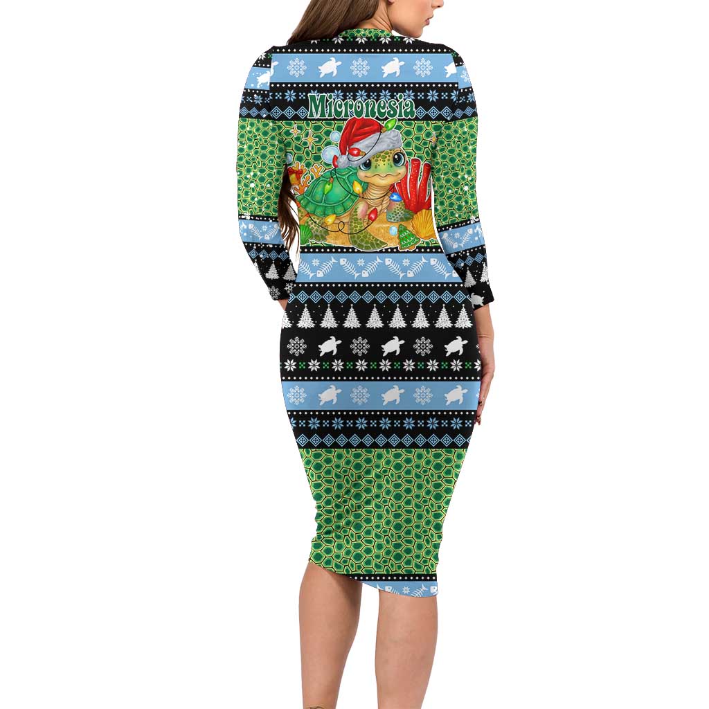 Micronesia Christmas Family Matching Long Sleeve Bodycon Dress and Hawaiian Shirt with Santa Turtle Coral Reef and Holiday Ocean Pattern TS04 - Polynesian Pride