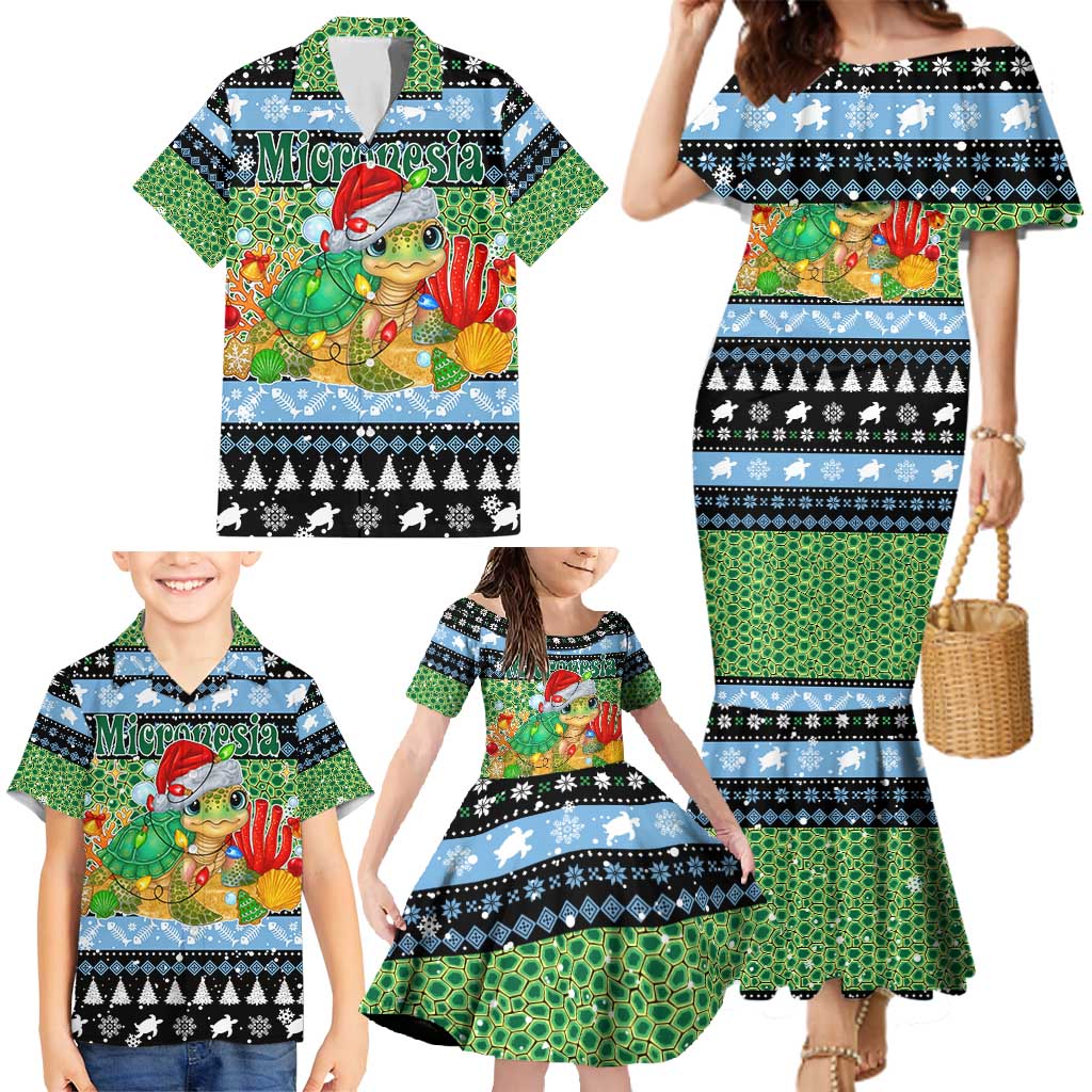 Micronesia Christmas Family Matching Mermaid Dress and Hawaiian Shirt with Santa Turtle Coral Reef and Holiday Ocean Pattern TS04 - Polynesian Pride