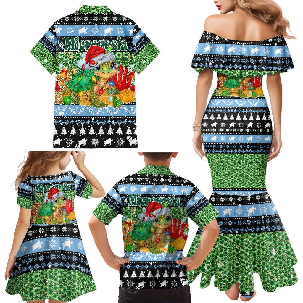 Micronesia Christmas Family Matching Mermaid Dress and Hawaiian Shirt with Santa Turtle Coral Reef and Holiday Ocean Pattern TS04 - Polynesian Pride