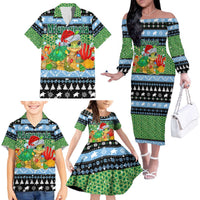 Micronesia Christmas Family Matching Off The Shoulder Long Sleeve Dress and Hawaiian Shirt with Santa Turtle Coral Reef and Holiday Ocean Pattern TS04 - Polynesian Pride