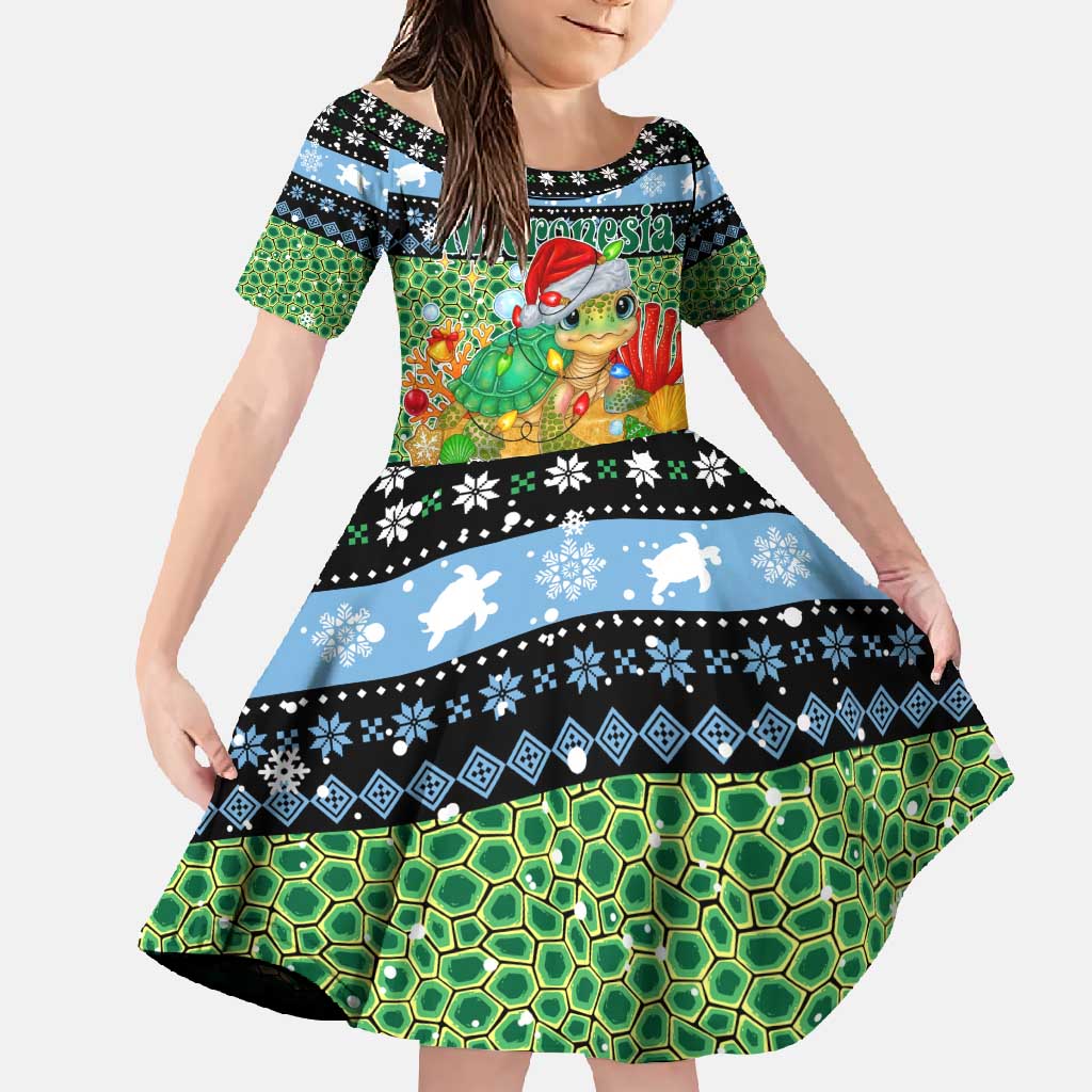 Micronesia Christmas Family Matching Off Shoulder Maxi Dress and Hawaiian Shirt with Santa Turtle Coral Reef and Holiday Ocean Pattern - Polynesian Pride