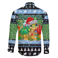 Micronesia Christmas Family Matching Off Shoulder Maxi Dress and Hawaiian Shirt with Santa Turtle Coral Reef and Holiday Ocean Pattern - Polynesian Pride