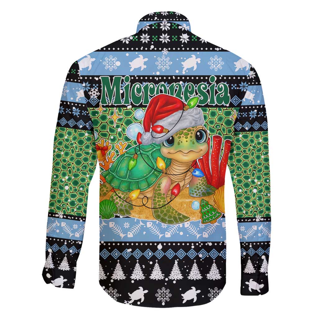 Micronesia Christmas Family Matching Off Shoulder Short Dress and Hawaiian Shirt with Santa Turtle Coral Reef and Holiday Ocean Pattern - Polynesian Pride