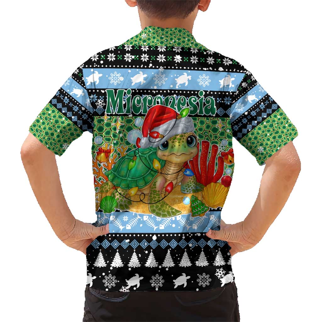 Micronesia Christmas Family Matching Short Sleeve Bodycon Dress and Hawaiian Shirt with Santa Turtle Coral Reef and Holiday Ocean Pattern TS04 - Polynesian Pride