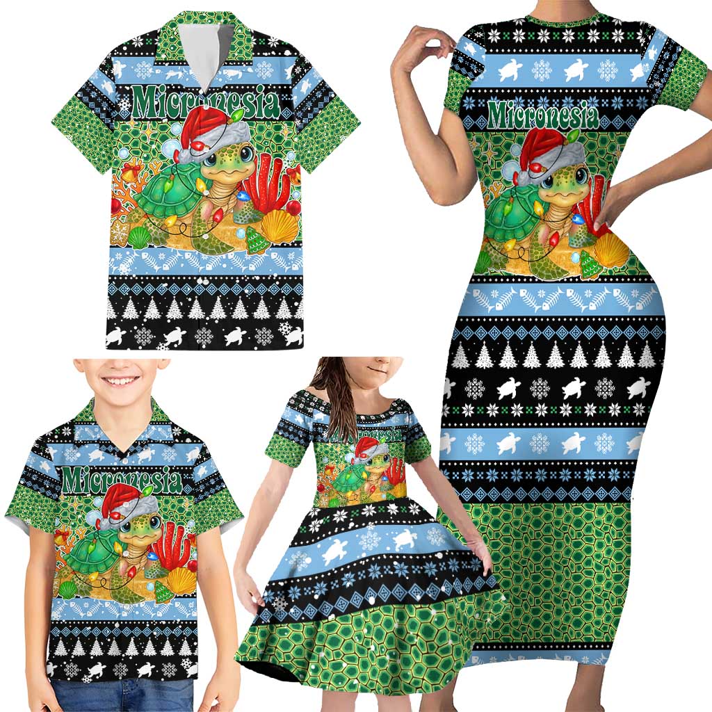 Micronesia Christmas Family Matching Short Sleeve Bodycon Dress and Hawaiian Shirt with Santa Turtle Coral Reef and Holiday Ocean Pattern TS04 - Polynesian Pride