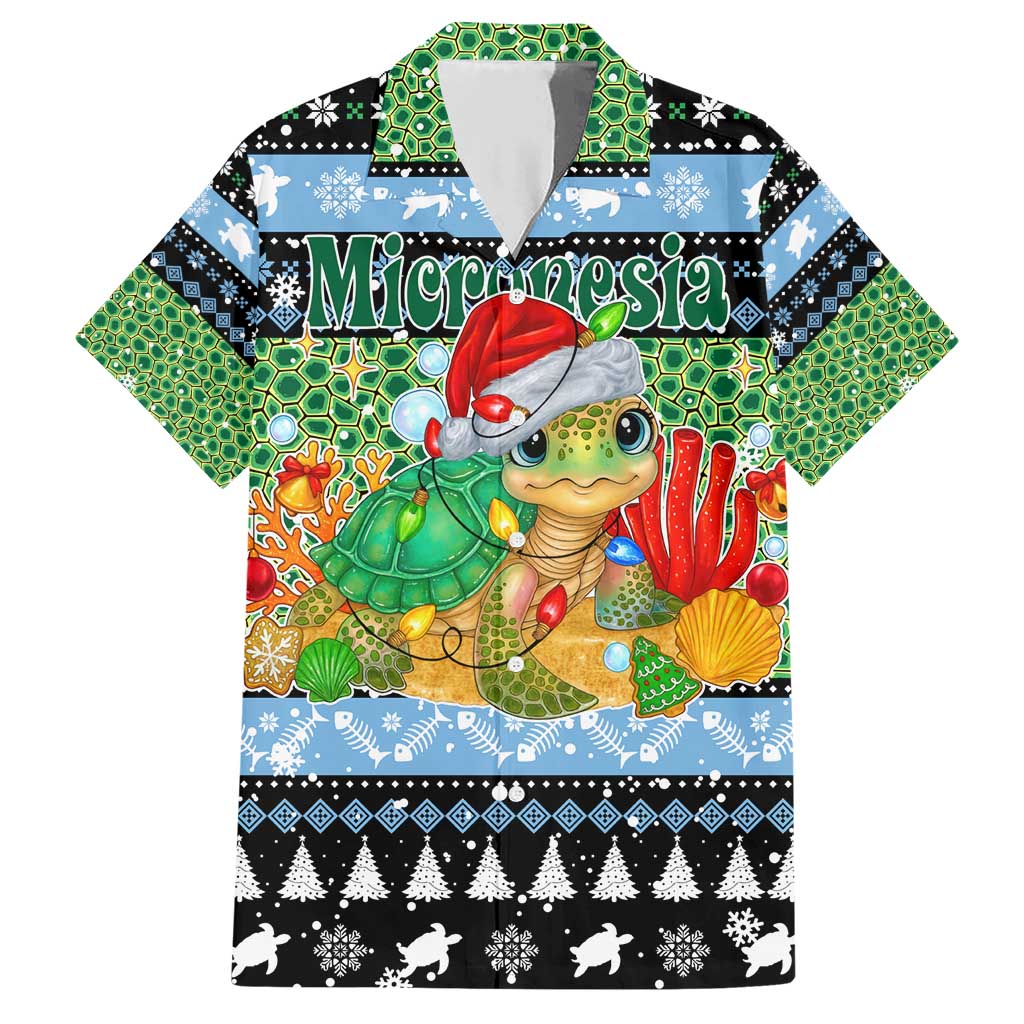 Micronesia Christmas Family Matching Short Sleeve Bodycon Dress and Hawaiian Shirt with Santa Turtle Coral Reef and Holiday Ocean Pattern TS04 Dad's Shirt - Short Sleeve Black Green - Polynesian Pride