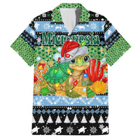 Micronesia Christmas Family Matching Short Sleeve Bodycon Dress and Hawaiian Shirt with Santa Turtle Coral Reef and Holiday Ocean Pattern TS04 Dad's Shirt - Short Sleeve Black Green - Polynesian Pride