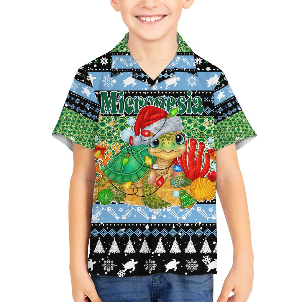 Micronesia Christmas Family Matching Summer Maxi Dress and Hawaiian Shirt with Santa Turtle Coral Reef and Holiday Ocean Pattern - Polynesian Pride