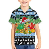 Micronesia Christmas Family Matching Summer Maxi Dress and Hawaiian Shirt with Santa Turtle Coral Reef and Holiday Ocean Pattern - Polynesian Pride