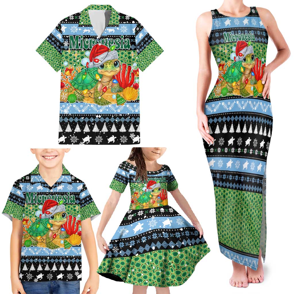 Micronesia Christmas Family Matching Tank Maxi Dress and Hawaiian Shirt with Santa Turtle Coral Reef and Holiday Ocean Pattern TS04 - Polynesian Pride