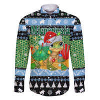 Micronesia Christmas Family Matching Tank Maxi Dress and Hawaiian Shirt with Santa Turtle Coral Reef and Holiday Ocean Pattern TS04 Dad's Shirt - Long Sleeve Black Green - Polynesian Pride