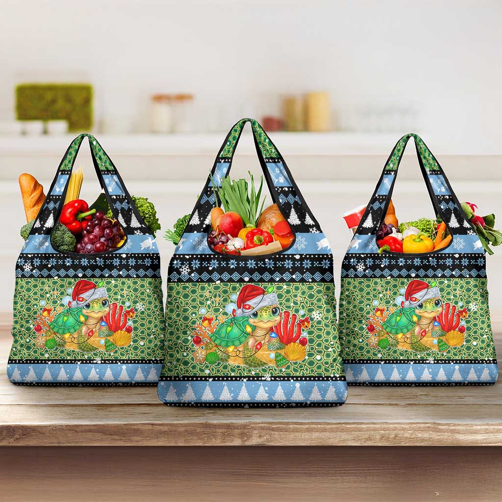 Micronesia Christmas Grocery Bag with Santa Turtle Coral Reef and Holiday Ocean Pattern - Polynesian Pride